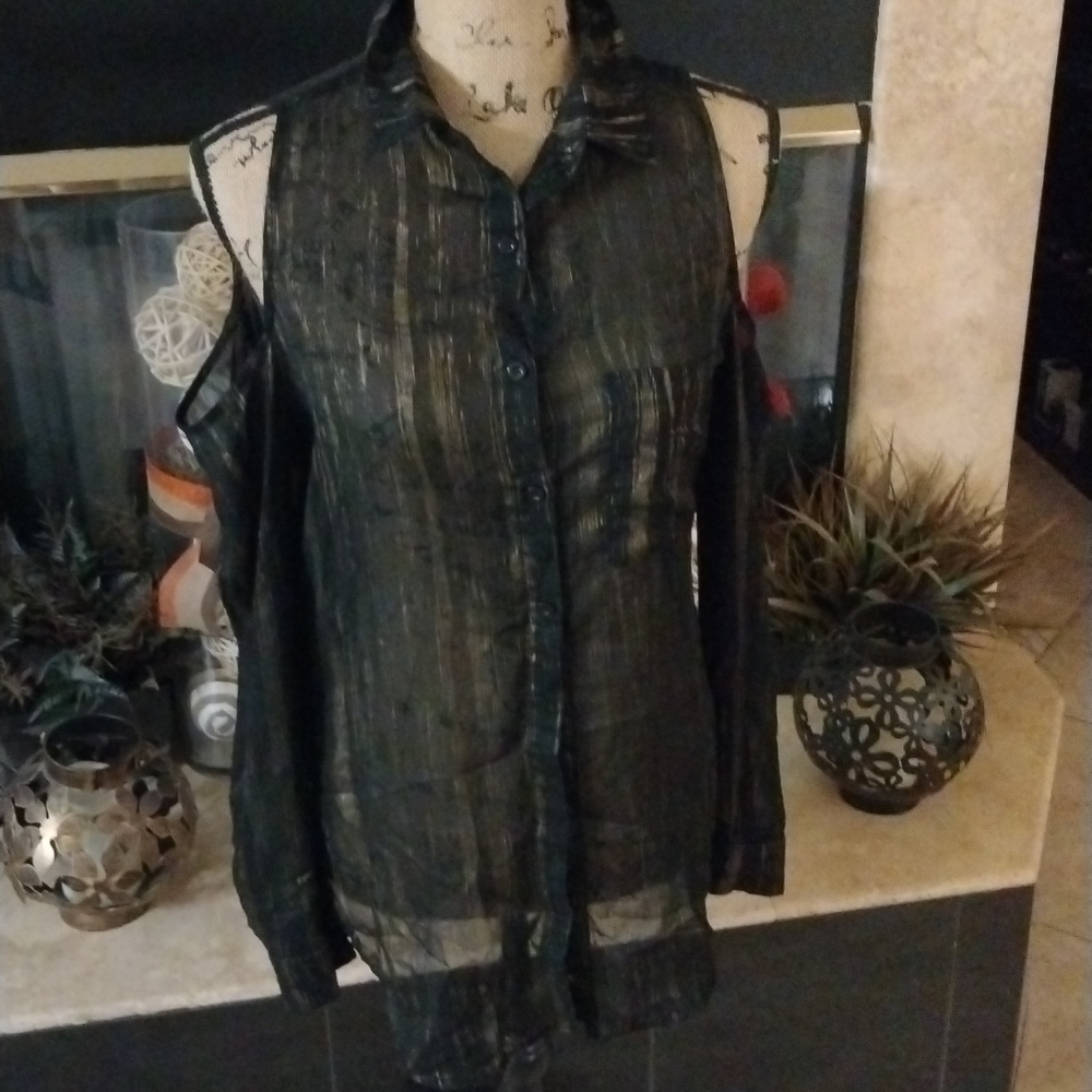 Black sheer button down shirt